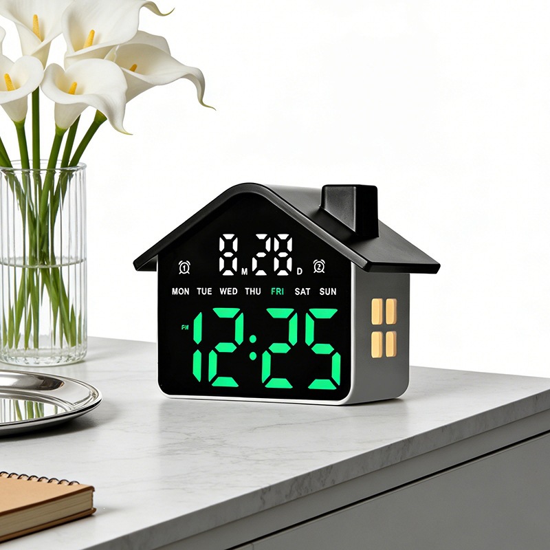 Digital Timer Countdown - ハウス型LED目覚まし時計、電子多機能デジタル時計、ナイトライト付き、寝室用目覚ましタイマー