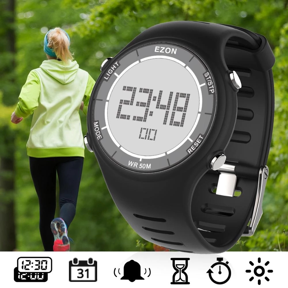 Digital Timer Countdown - EZON 新ファッション女性デジタルスポーツウォッチ屋外ランニング用目覚まし時計ストップウォッチカウントダウンタイマー防水 50 メートル L008
