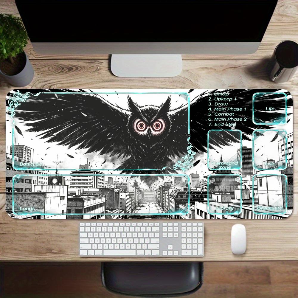 Office Tech Desk - シティダークビーストプレイマットシアンテックボーダーSFイラストマウスパッドオフィスゲームデスク用
