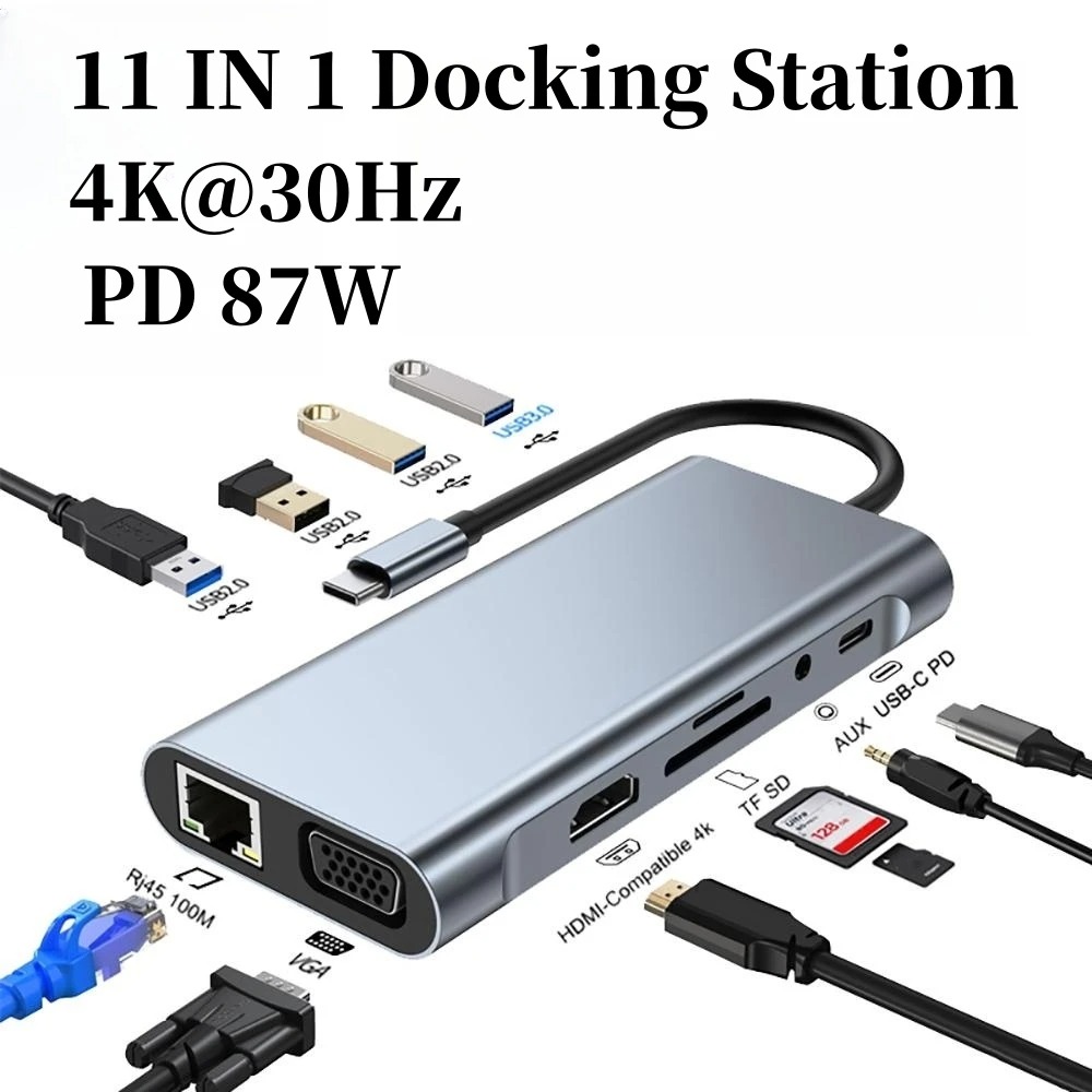 Docking Station Usb C - 4/7/8/11in1 ドッキングハブ 4K USB 拡張マルチインターフェイスハブ Type-C