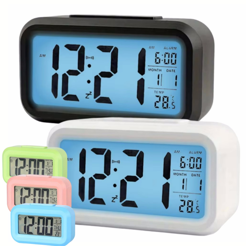 Digital Timer Countdown - スマートデジタル目覚まし時計 ブラックホワイトLCDディスプレイ 温度カレンダータイマー付き LEDライト 寝室 オフィス用