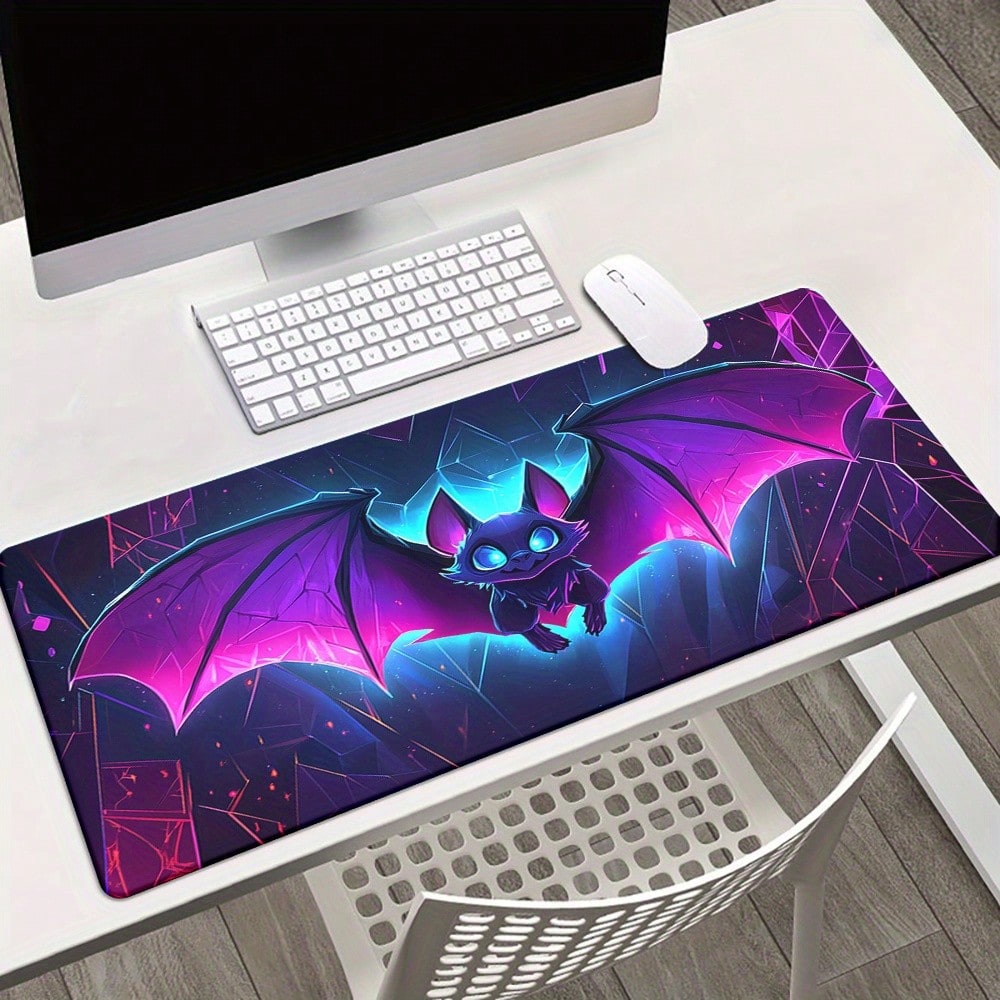 Office Tech Desk - かわいいコウモリデザインのゲーミングマウスパッド1個 - 鮮やかなネオンカラー、防水、滑り止めゴム製デスクマット（PC・ノートパソコン用）、耐久性のあるオフィスアクセサリー
