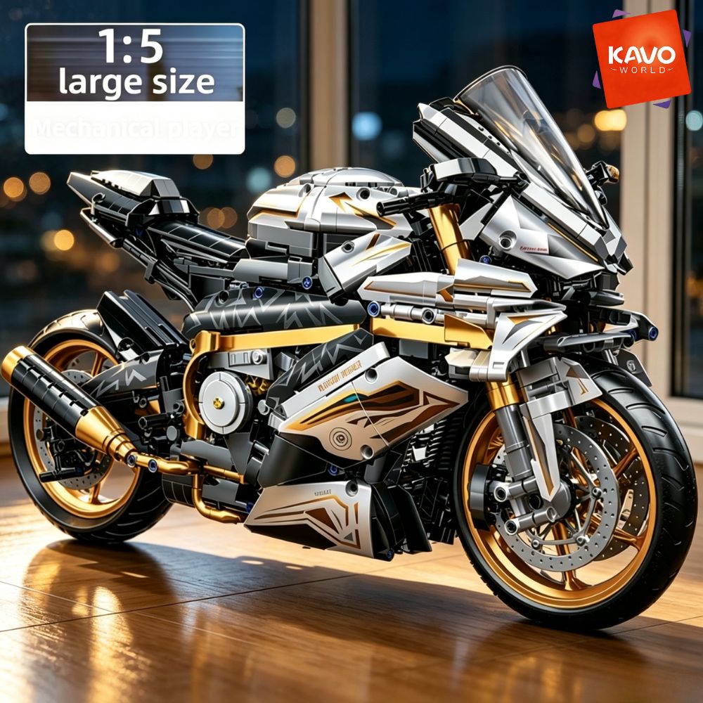 Office Tech For Men - KAVOWORLD 1:5 大型スポーツバイク組み立てブロックセット 2078ピース DIY バイク組み立てモデルキット