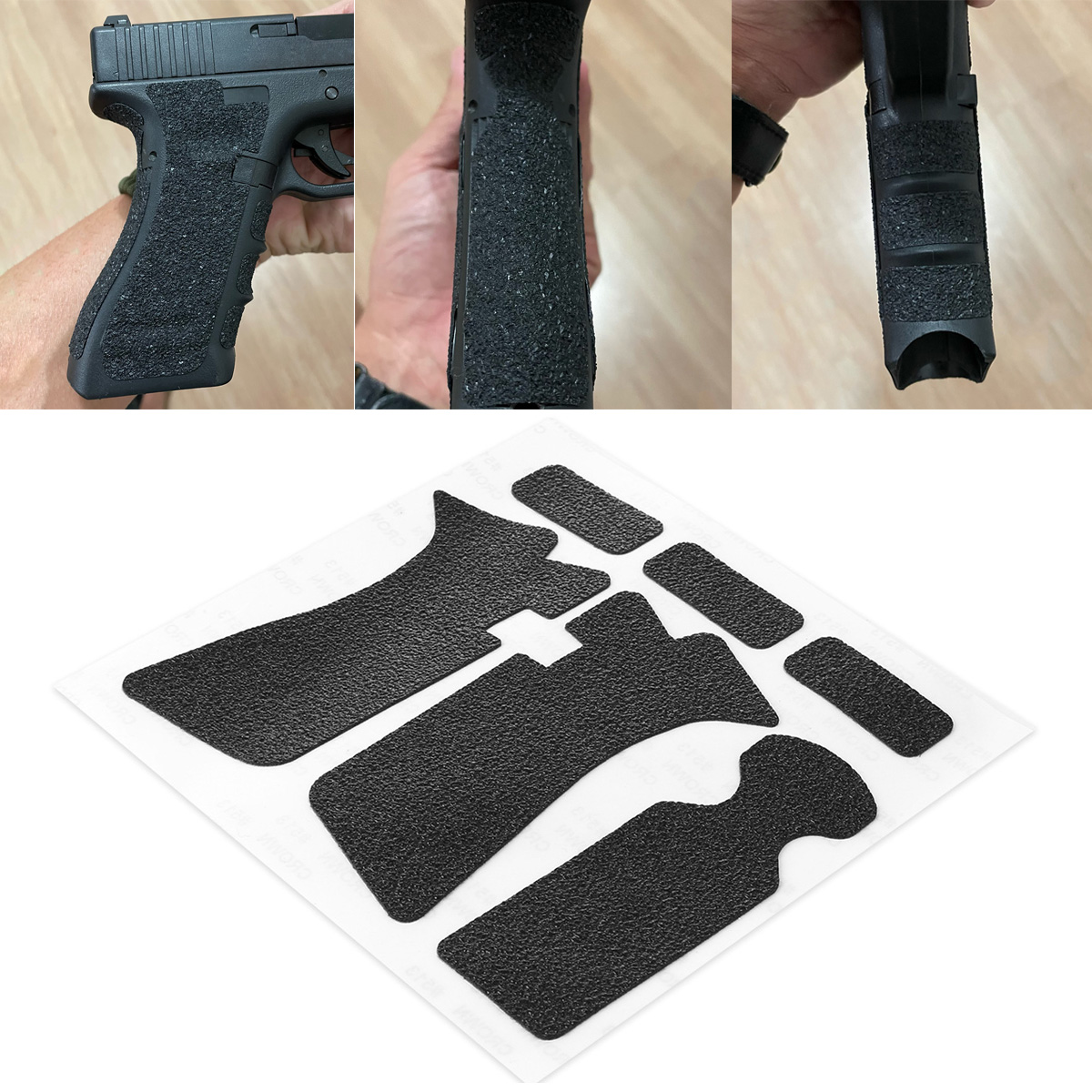 Tape Gun Dispenser - 滑り止めラバーグリップラップテープステッカー、ハンドガングリップカバー、滑り止めテクスチャステッカー、グロック17、19、ピストルマガジンカバー用
