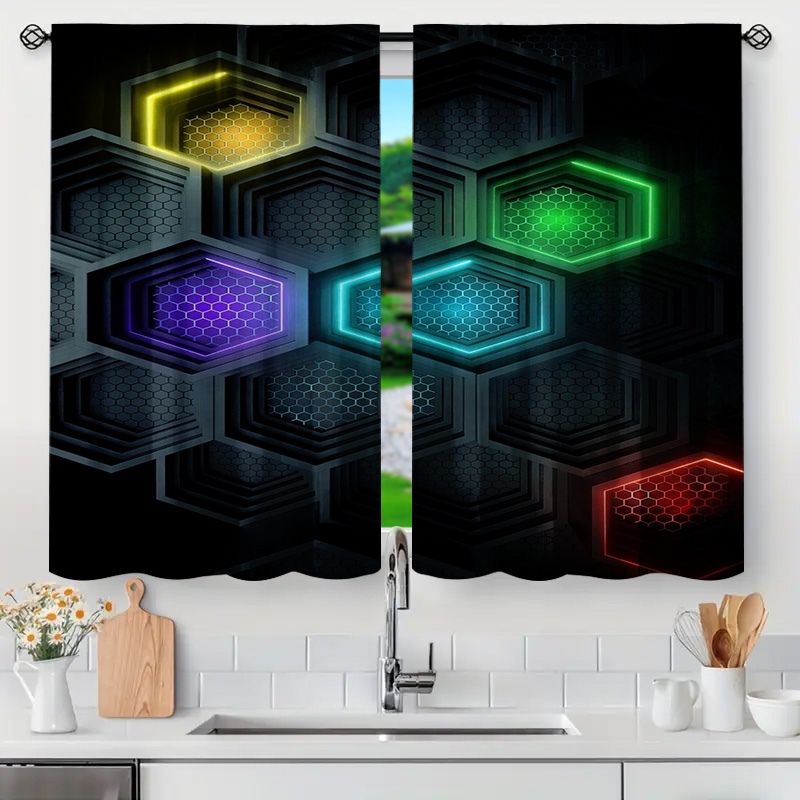モダンな幾何学模様のカーテン2枚、ロッドポケット付き、黒、多 - Tech Office Youtube のレビューと価格