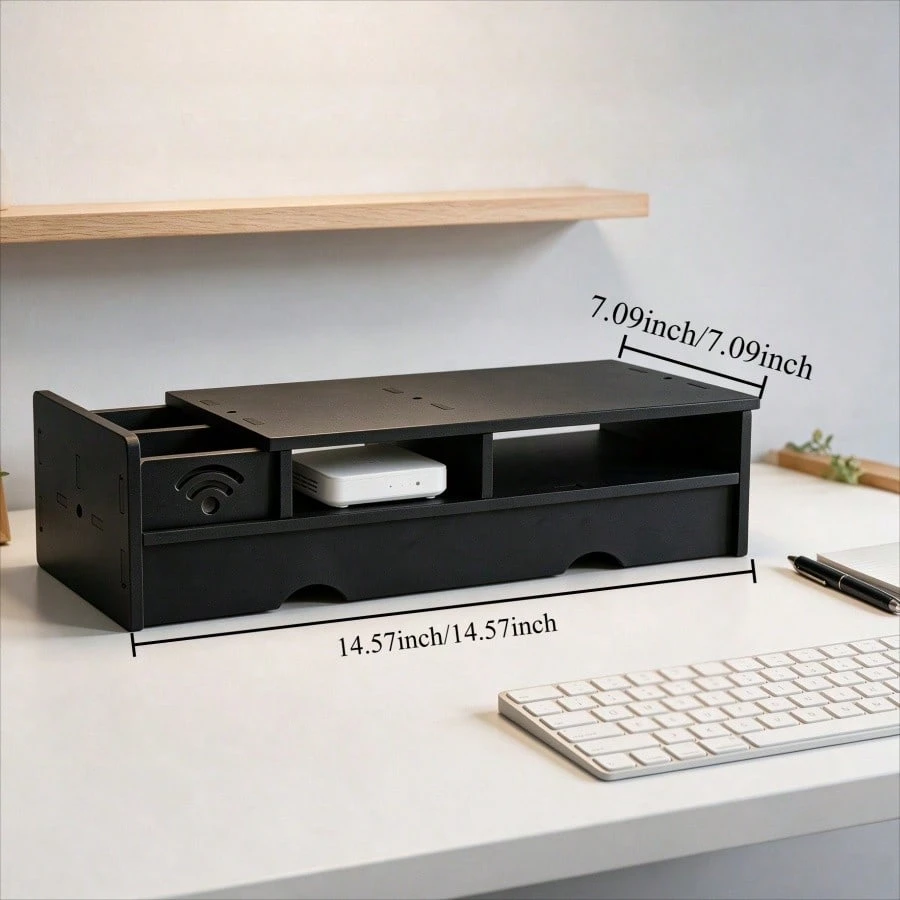 ブラックマット WiFiルーター収納ボックス コンパクトデス - Office Tech Desk のレビューと価格