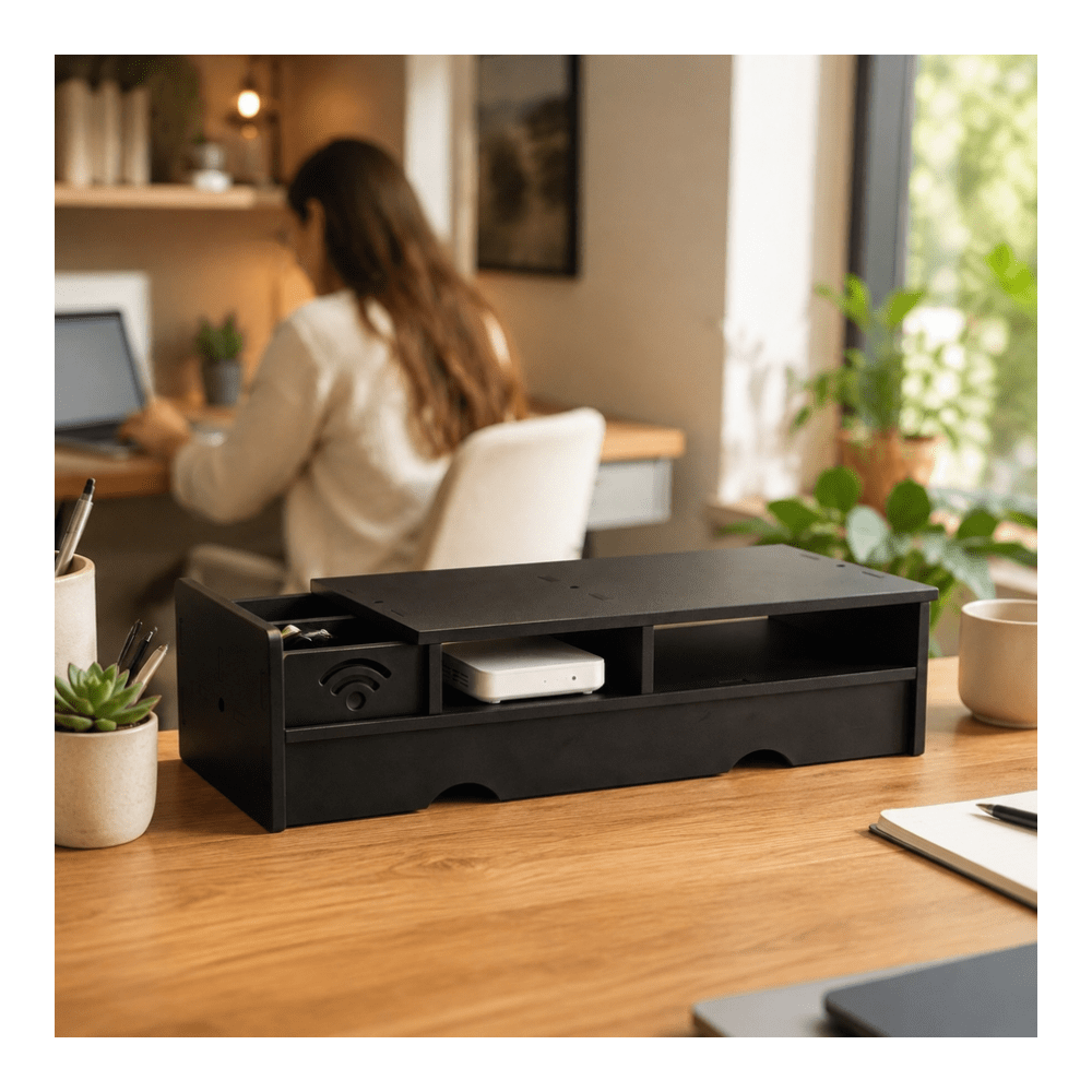 ブラックマット WiFiルーター収納ボックス コンパクトデス - Office Tech Desk のレビューと価格