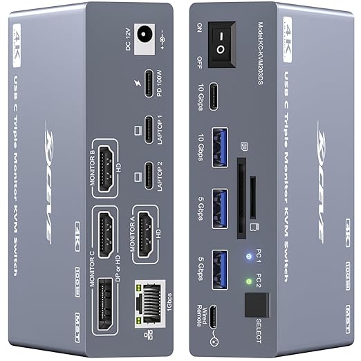 USB C KVMスイッチ 3モニター 2台のラップトップ  - Docking Station Usb C のレビューと価格